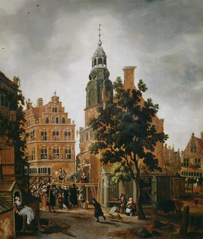 La Torre Munt con un charlatán alabando su mercancía, Ámsterdam de Sybrandt van Beest